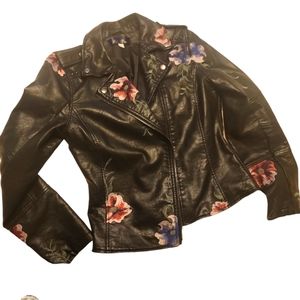 Women's Floral Embroidered Faux Leather Jacket